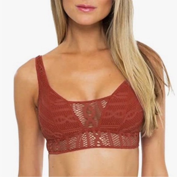 Becca Rebecca Virtue Logan Banded Bralette Crochet Bikini Top Bronzed SZ L NWT - Picture 1 of 6
